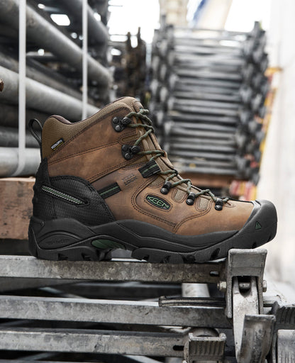 Keen Men's Pittsburgh Energy 6" Waterproof Boot (Soft Toe) Cascade Brown/Greener Pastures